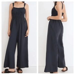 NWT Madewell Navy Linen-Blend Sophie Tank Wide-Leg Jumpsuit Sz M